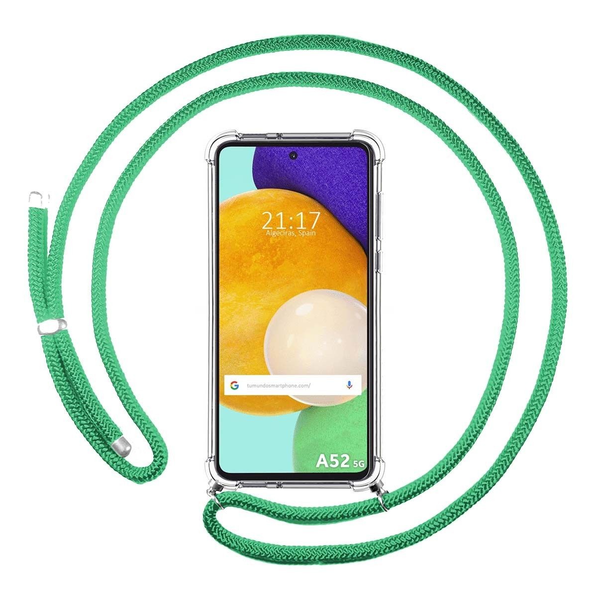 Funda Colgante Transparente para Samsung Galaxy A52 / A52 5G / A52s 5G con Cordon Verde Agua