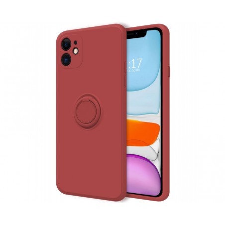 Funda Silicona Líquida Ultra Suave con Anillo para Iphone 11 (6.1) color Rojo Coral