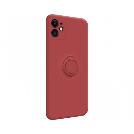 Funda Silicona Líquida Ultra Suave con Anillo para Iphone 11 (6.1) color Rojo Coral