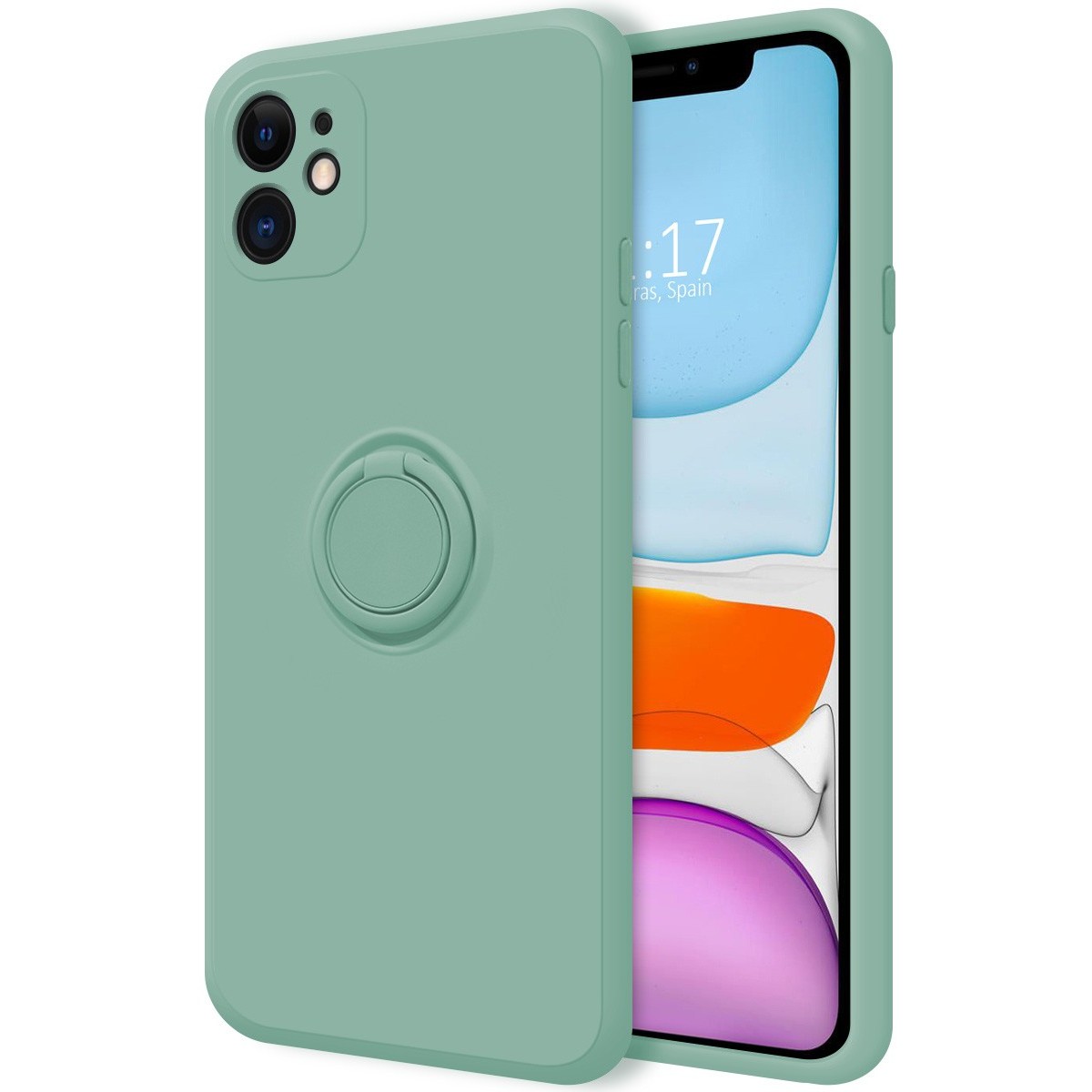 Funda Silicona Líquida Ultra Suave con Anillo para Iphone 11 (6.1) color Verde
