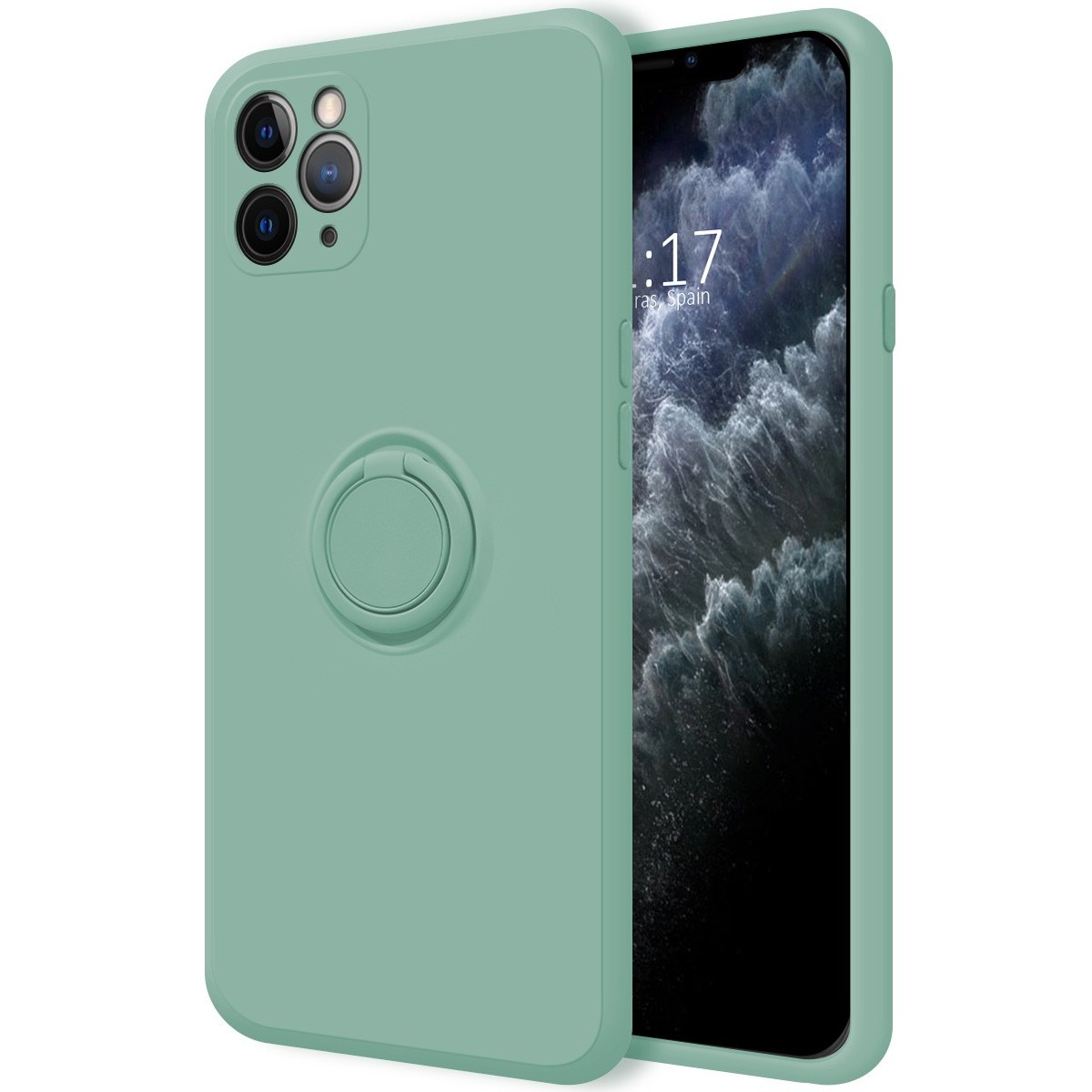 Funda Silicona Líquida Ultra Suave con Anillo para Iphone 11 Pro (5.8) color Verde