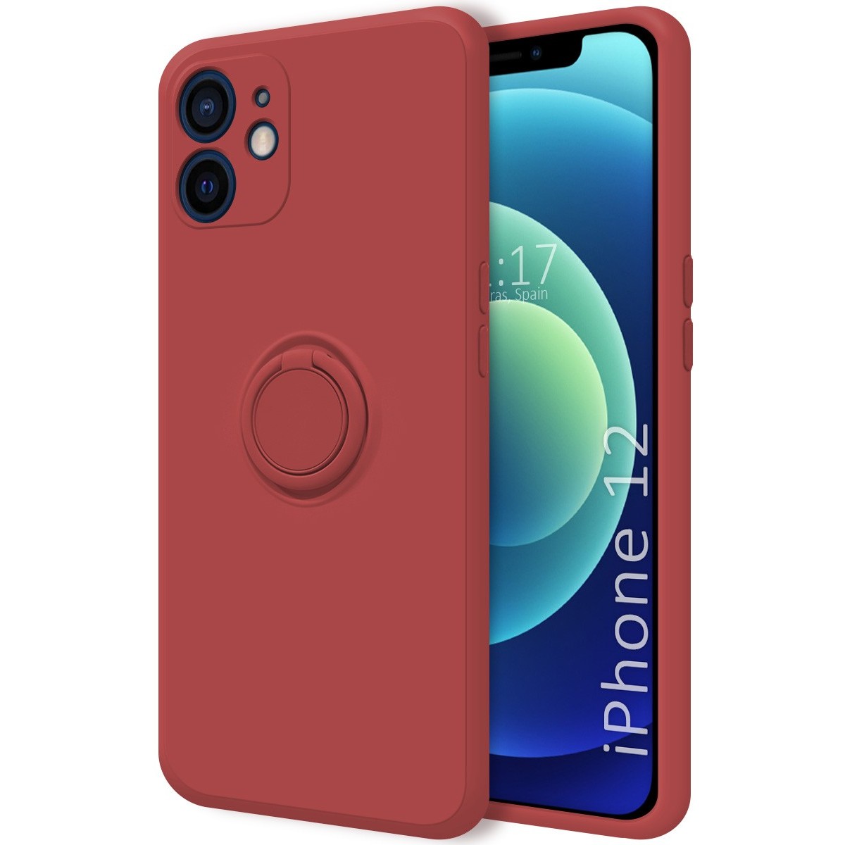 Funda Silicona Líquida Ultra Suave con Anillo para Iphone 12 (6.1) color Rojo Coral