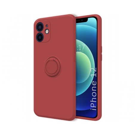 Funda Silicona Líquida Ultra Suave con Anillo para Iphone 12 (6.1) color Rojo Coral