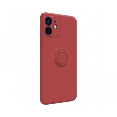Funda Silicona Líquida Ultra Suave con Anillo para Iphone 12 (6.1) color Rojo Coral