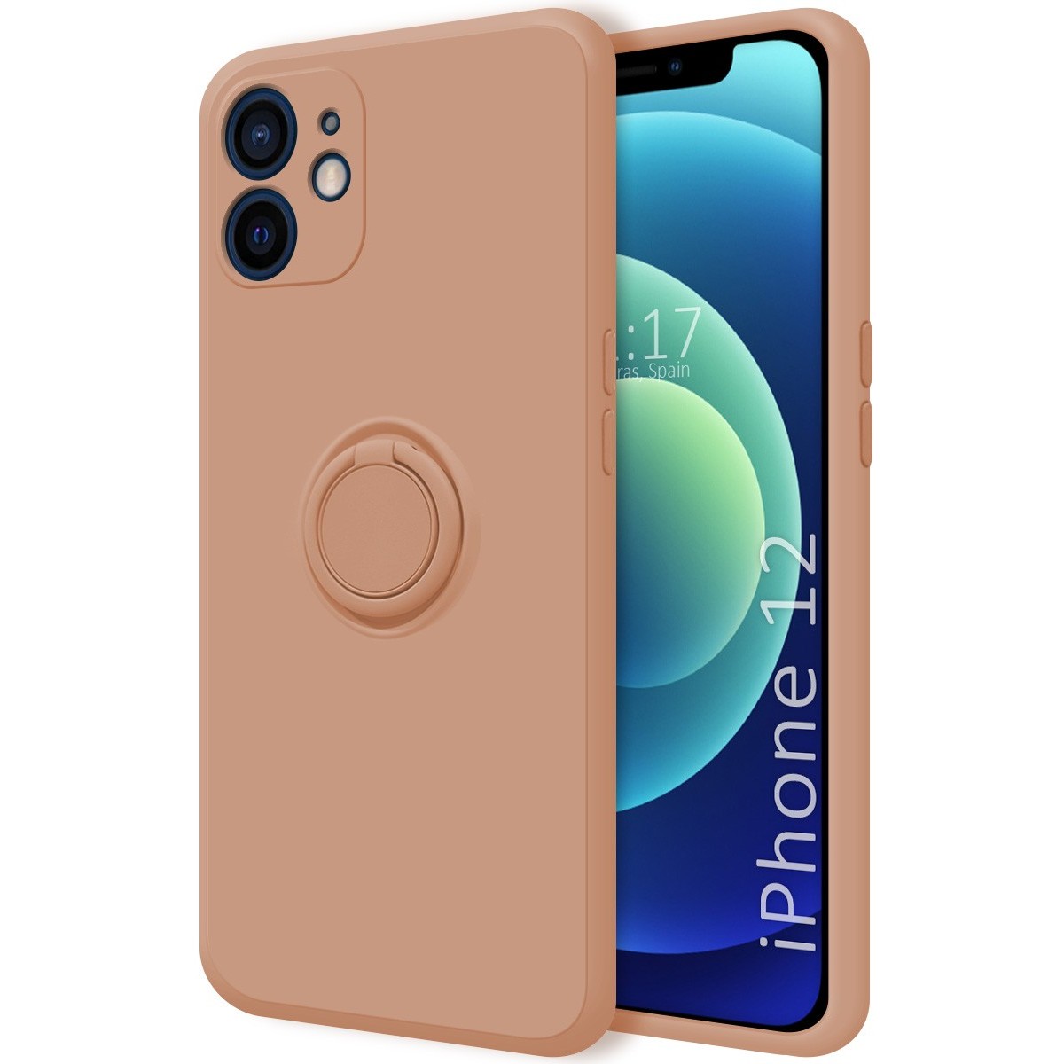 Funda Silicona Líquida Ultra Suave con Anillo para Iphone 12 (6.1) color Rosa