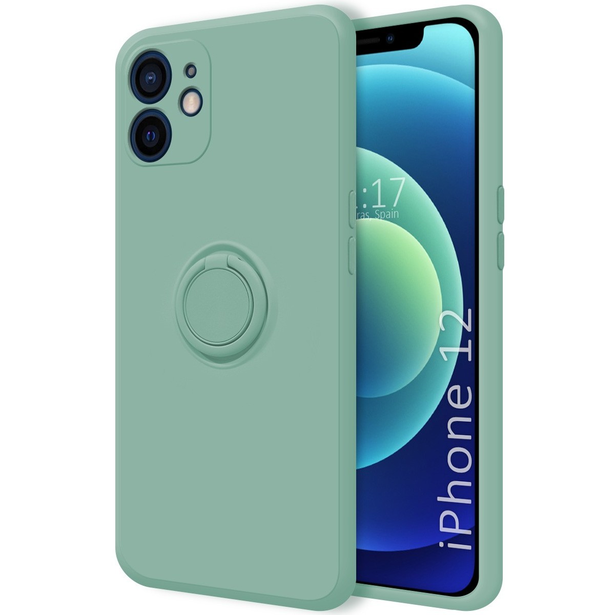 Funda Silicona Líquida Ultra Suave con Anillo para Iphone 12 (6.1) color Verde