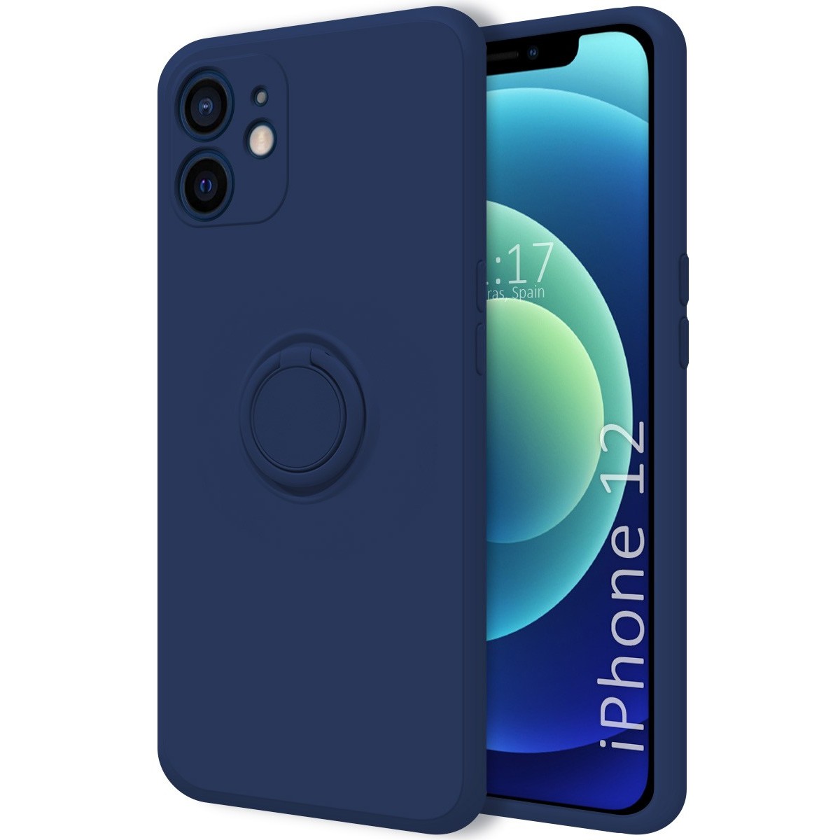 Funda Silicona Líquida Ultra Suave con Anillo para Iphone 12 (6.1) color Azul
