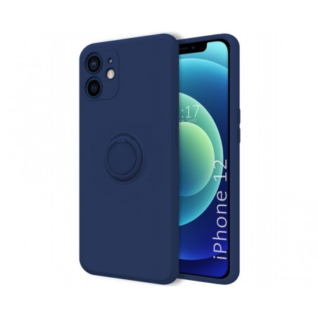 Funda Silicona Líquida Ultra Suave con Anillo para Iphone 12 (6.1) color Azul