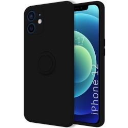 Funda Silicona Líquida Ultra Suave con Anillo para Iphone 12 (6.1) color Negra