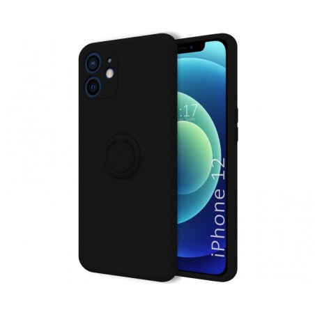 Funda Silicona Líquida Ultra Suave con Anillo para Iphone 12 (6.1) color Negra