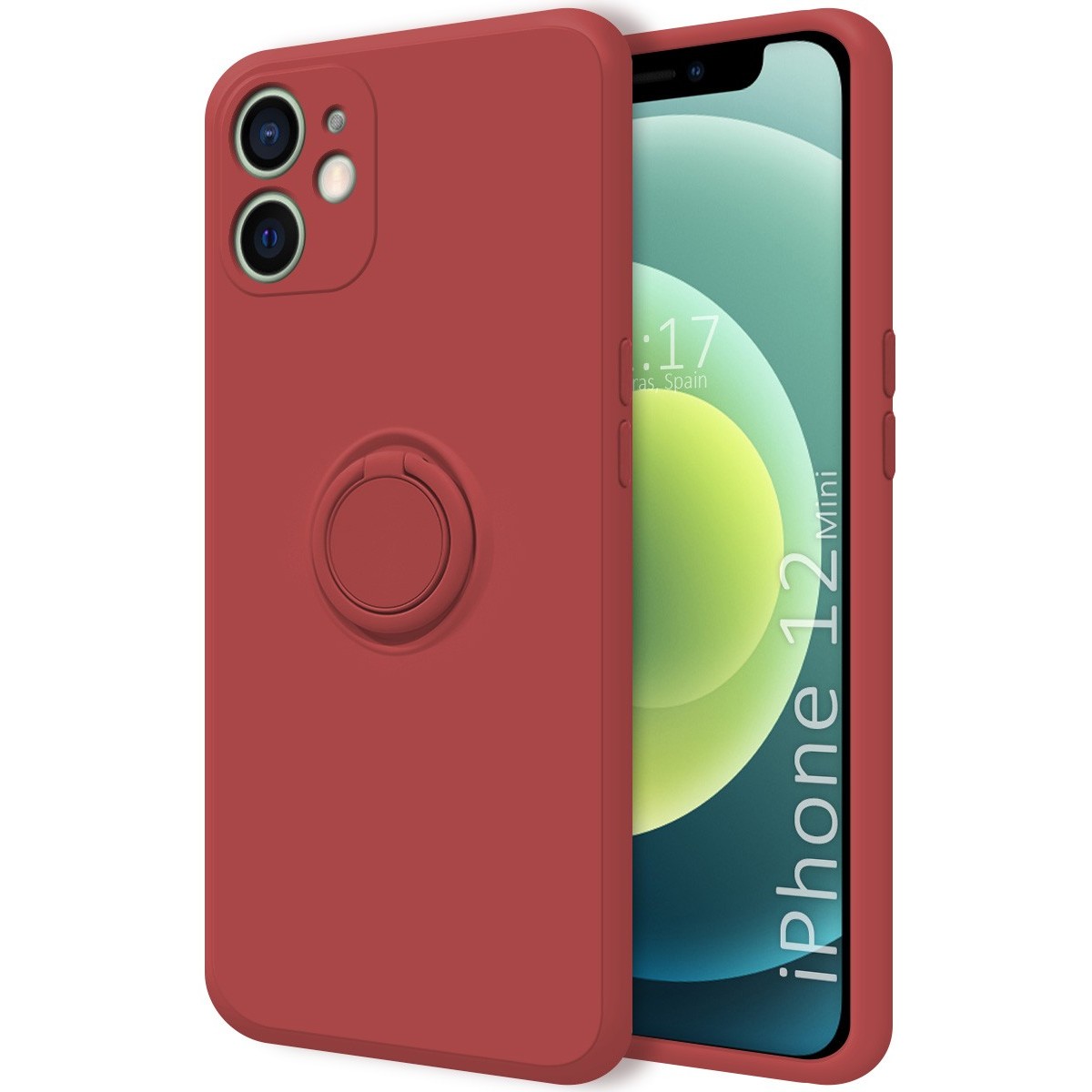 Funda Silicona Líquida Ultra Suave con Anillo para Iphone 12 Mini (5.4) color Rojo Coral