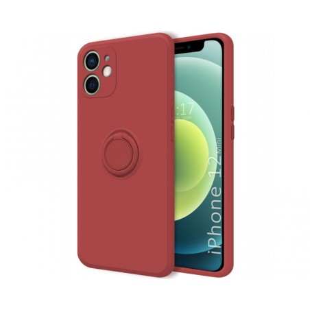 Funda Silicona Líquida Ultra Suave con Anillo para Iphone 12 Mini (5.4) color Rojo Coral