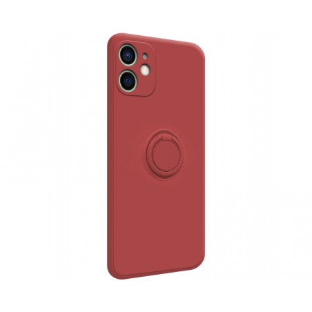 Funda Silicona Líquida Ultra Suave con Anillo para Iphone 12 Mini (5.4) color Rojo Coral