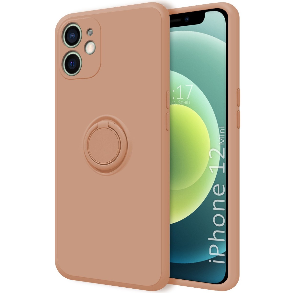 Funda Silicona Líquida Ultra Suave con Anillo para Iphone 12 Mini (5.4) color Rosa