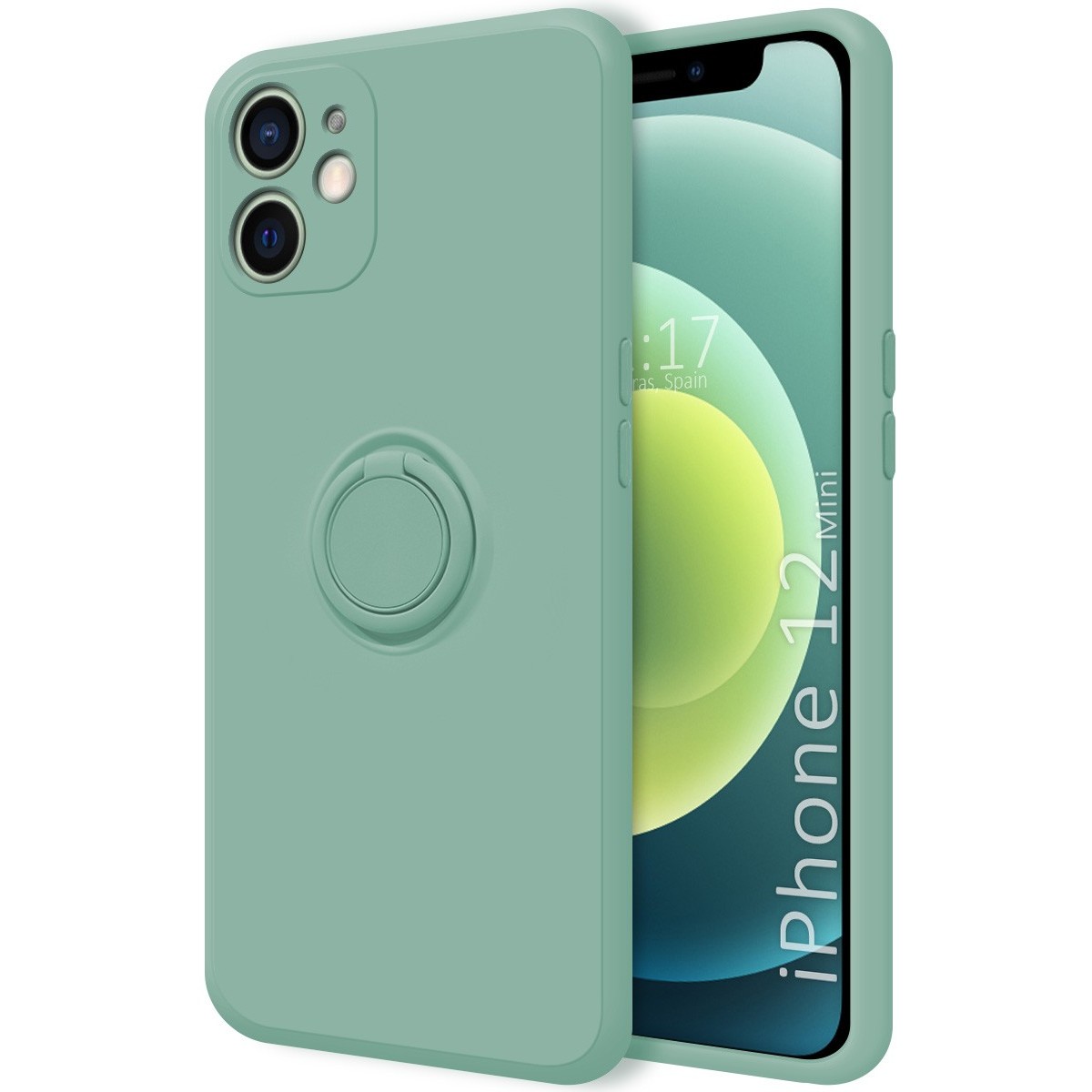 Funda Silicona Líquida Ultra Suave con Anillo para Iphone 12 Mini (5.4) color Verde