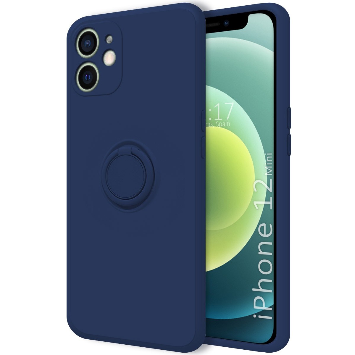Funda Silicona Líquida Ultra Suave con Anillo para Iphone 12 Mini (5.4) color Azul