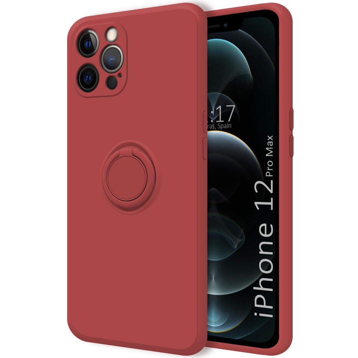 Funda Silicona Líquida Ultra Suave con Anillo para Iphone 12 Pro Max (6.7) color Rojo Coral