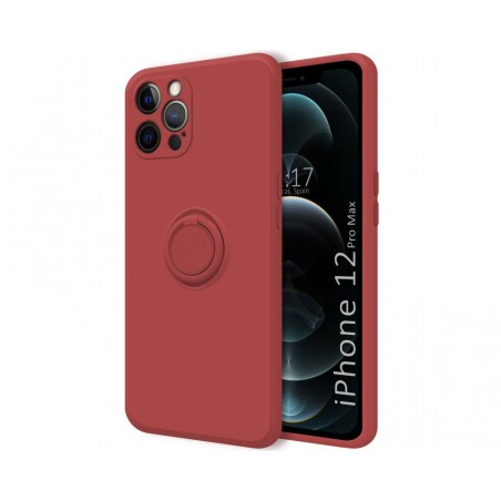 Funda Silicona Líquida Ultra Suave con Anillo para Iphone 12 Pro Max (6.7) color Rojo Coral