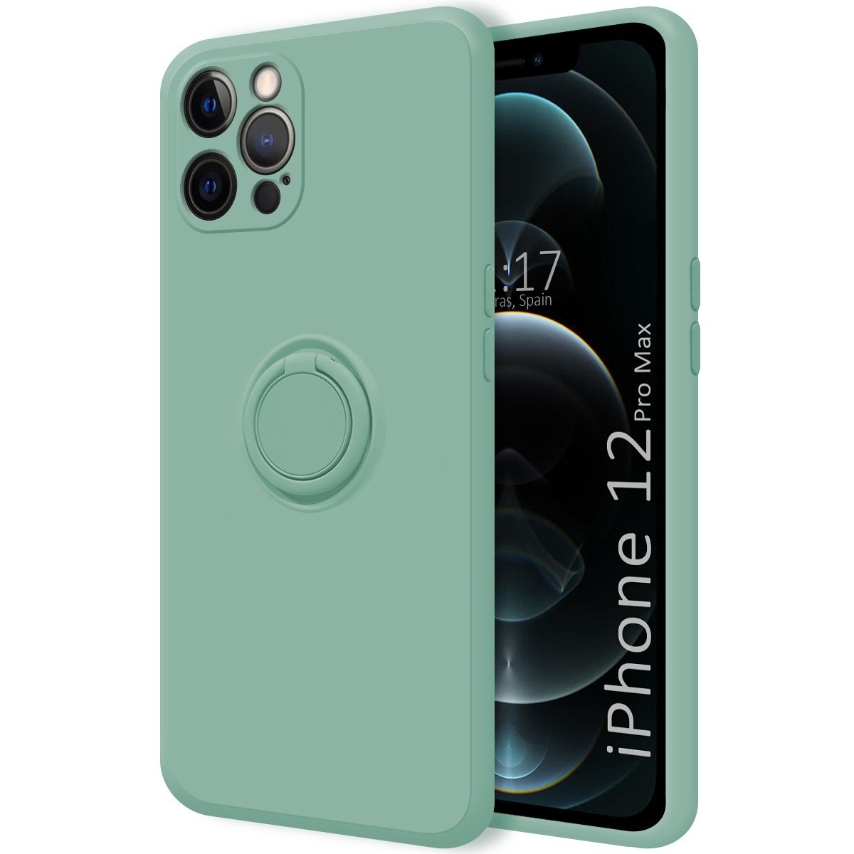 Funda Silicona Líquida Ultra Suave con Anillo para Iphone 12 Pro Max (6.7) color Verde