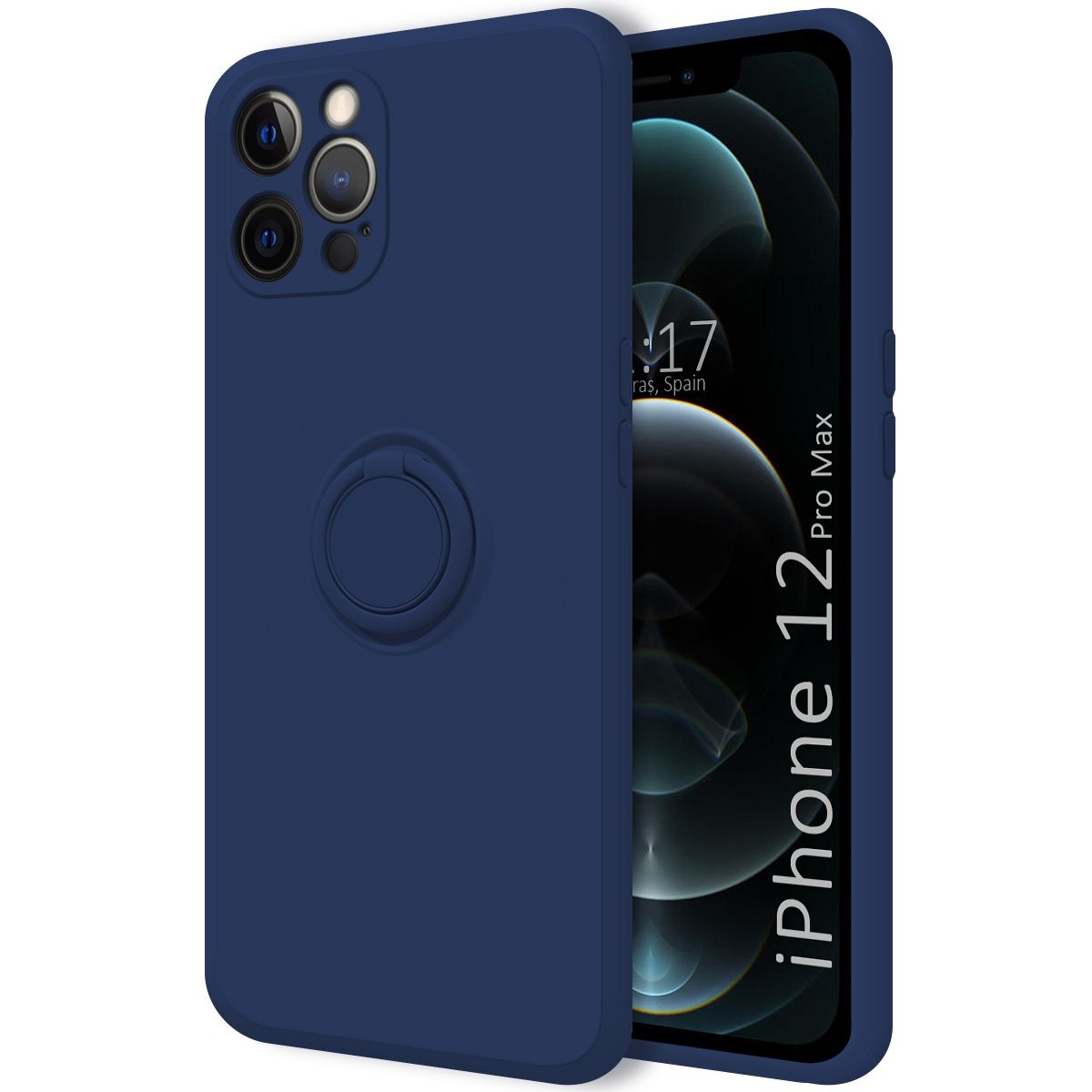 Funda Silicona Líquida Ultra Suave con Anillo para Iphone 12 Pro Max (6.7) color Azul