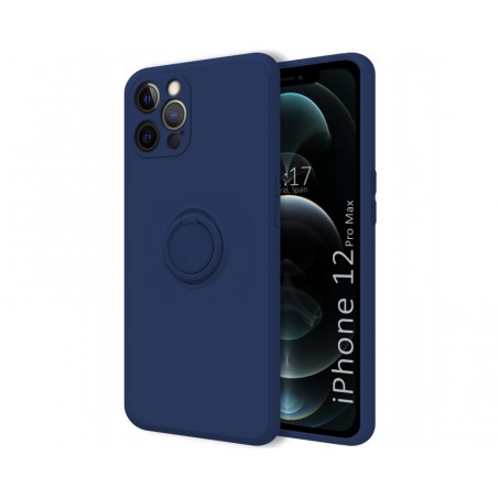 Funda Silicona Líquida Ultra Suave con Anillo para Iphone 12 Pro Max (6.7) color Azul