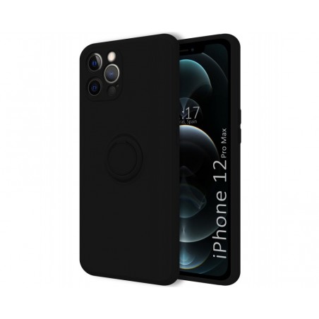 Funda Silicona Líquida Ultra Suave con Anillo para Iphone 12 Pro Max (6.7) color Negra
