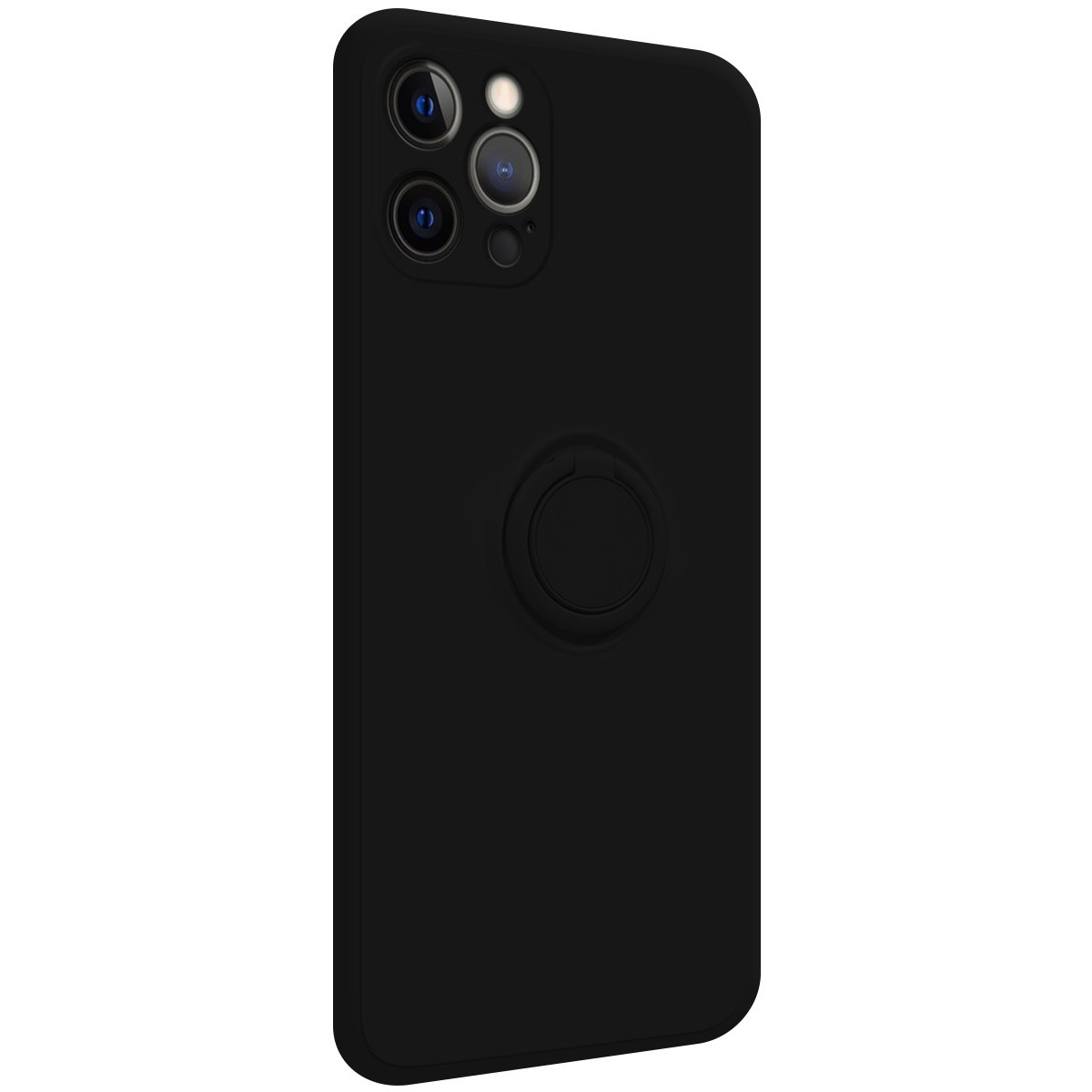 Funda Silicona Líquida Ultra Suave con Anillo para Iphone 12 Pro Max (6.7) color Negra