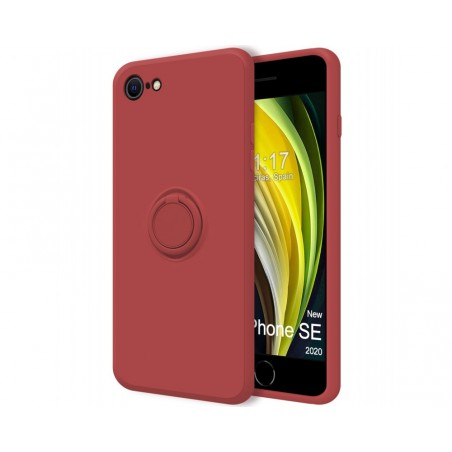 Funda Silicona Líquida Ultra Suave con Anillo para Iphone 7 / 8 / SE 2020 color Rojo Coral