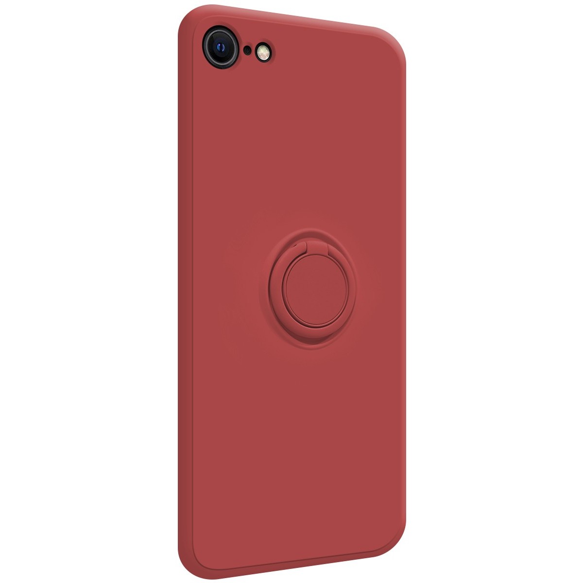 Funda Silicona Líquida Ultra Suave con Anillo para Iphone 7 / 8 / SE 2020 color Rojo Coral