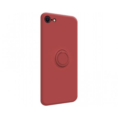 Funda Silicona Líquida Ultra Suave con Anillo para Iphone 7 / 8 / SE 2020 color Rojo Coral