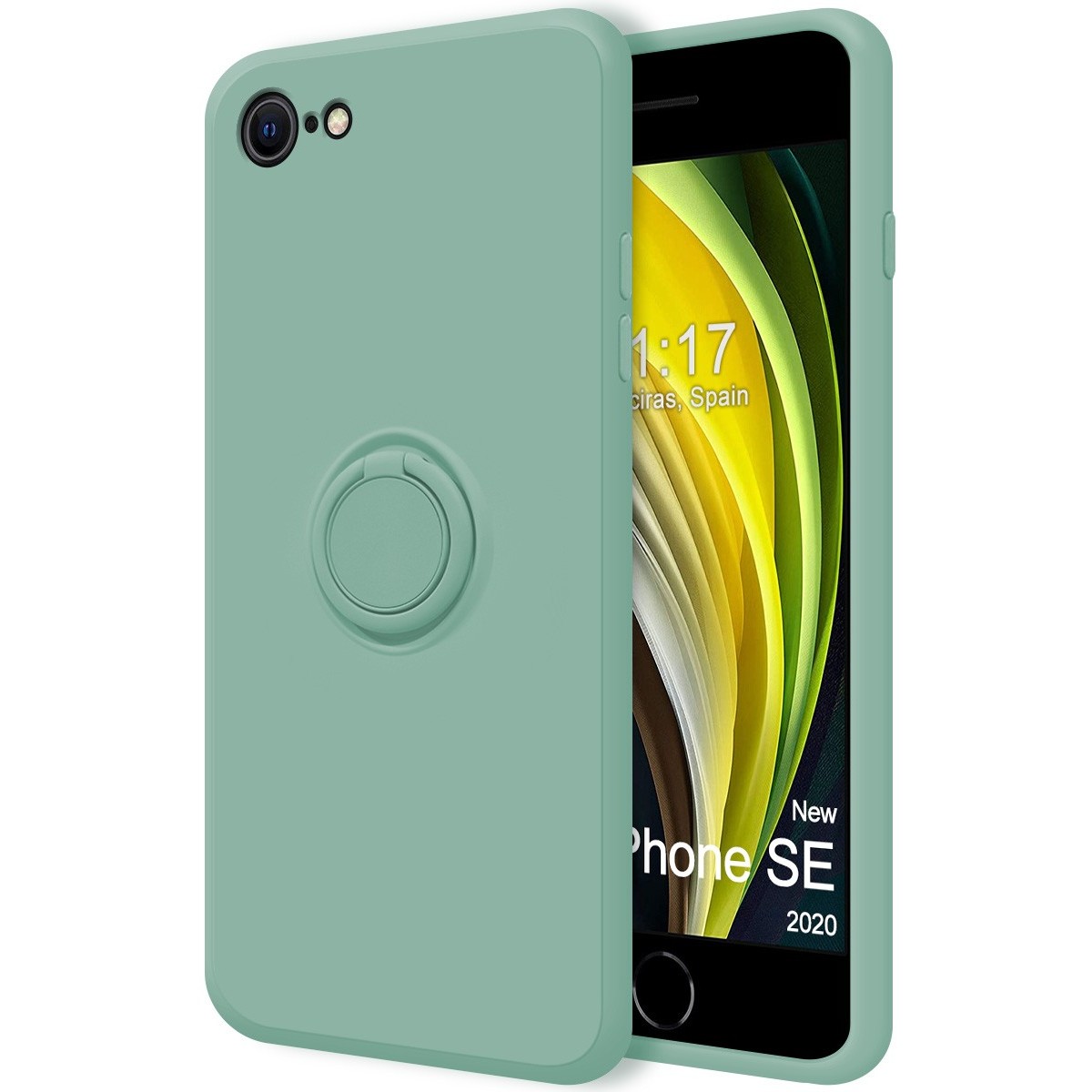 Funda Silicona Líquida Ultra Suave con Anillo para Iphone 7 / 8 / SE 2020 color Verde