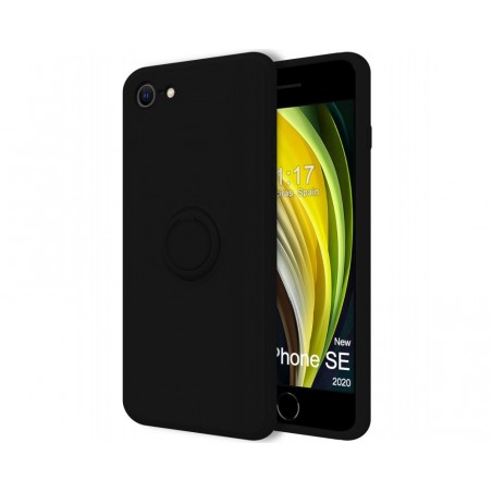 Funda Silicona Líquida Ultra Suave con Anillo para Iphone 7 / 8 / SE 2020 color Negra