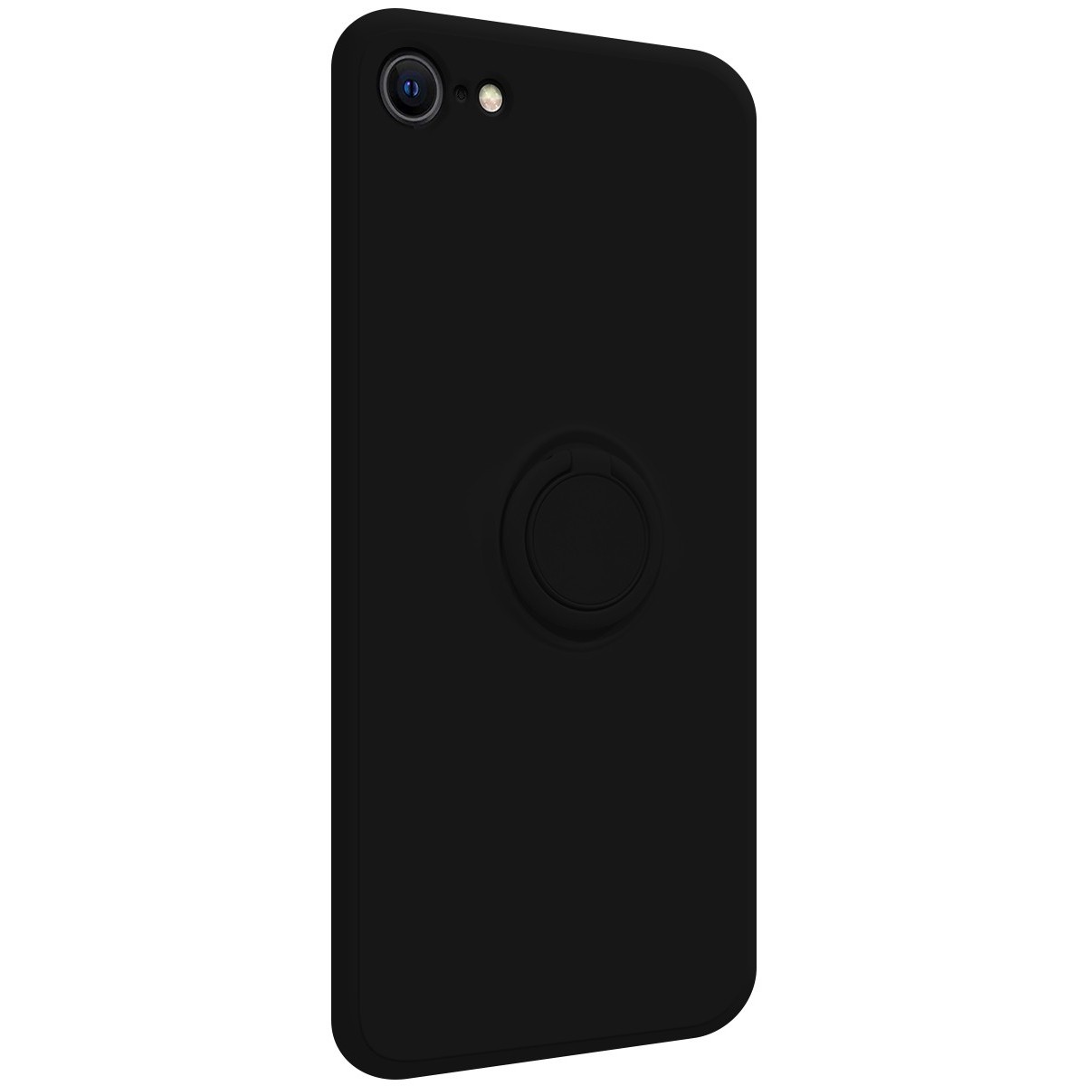 Funda Silicona Líquida Ultra Suave con Anillo para Iphone 7 / 8 / SE 2020 color Negra