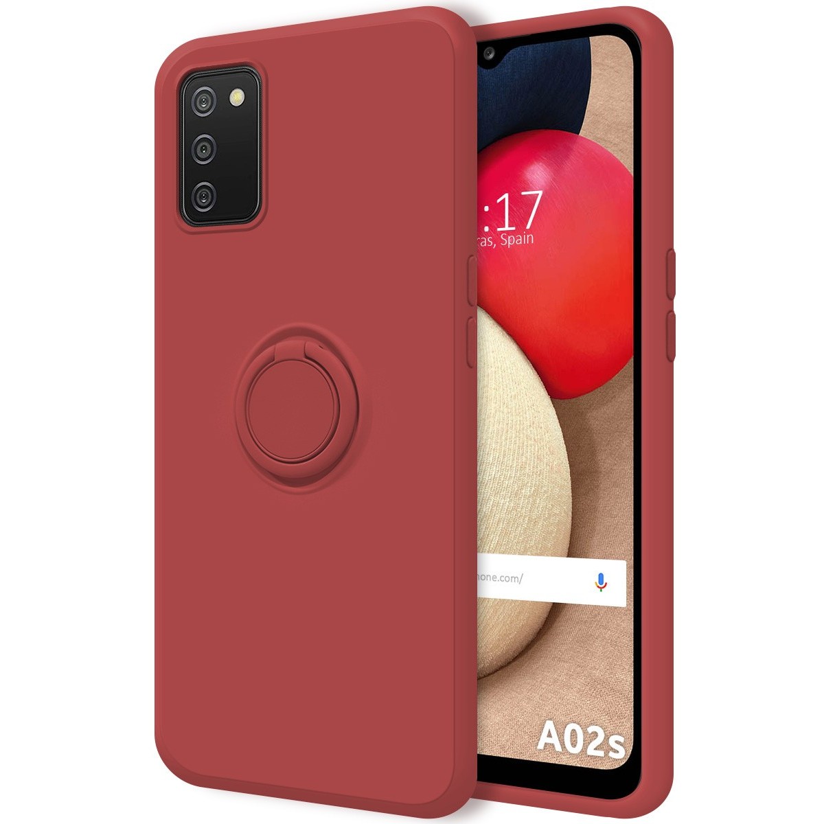 Funda Silicona Líquida Ultra Suave con Anillo para Samsung Galaxy A02s color Rojo Coral