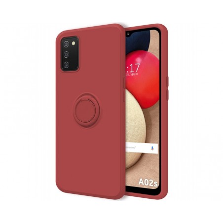 Funda Silicona Líquida Ultra Suave con Anillo para Samsung Galaxy A02s color Rojo Coral