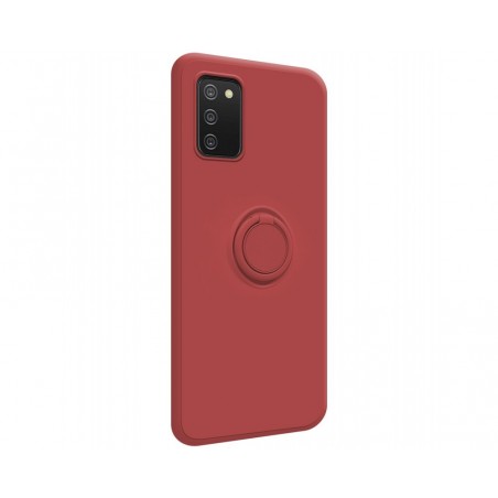 Funda Silicona Líquida Ultra Suave con Anillo para Samsung Galaxy A02s color Rojo Coral