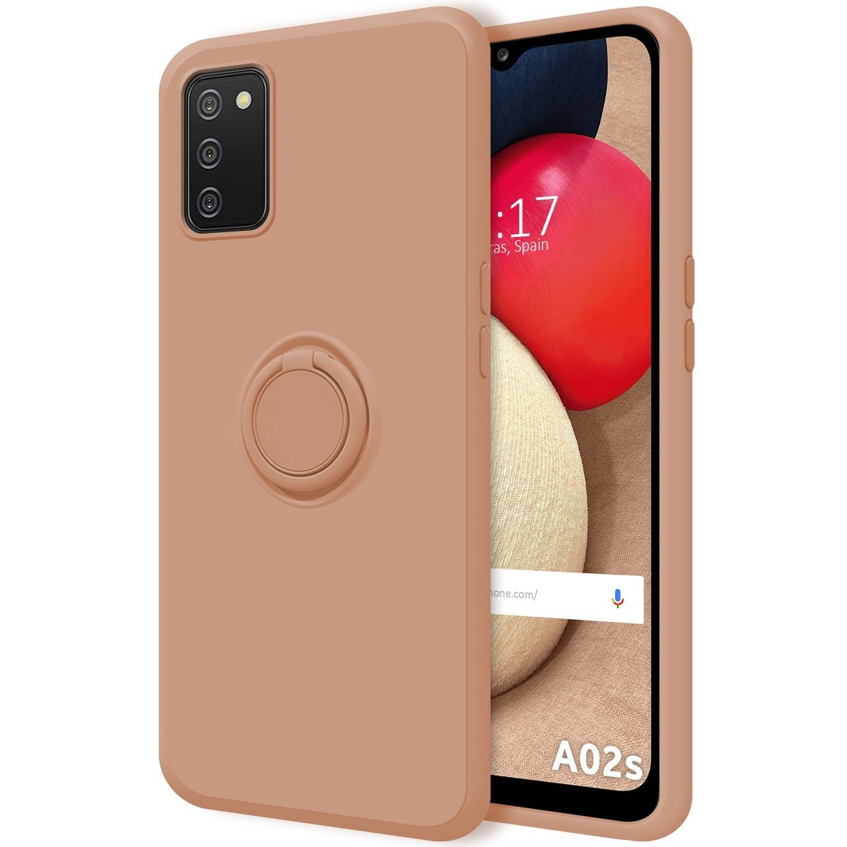 Funda Silicona Líquida Ultra Suave con Anillo para Samsung Galaxy A02s color Rosa