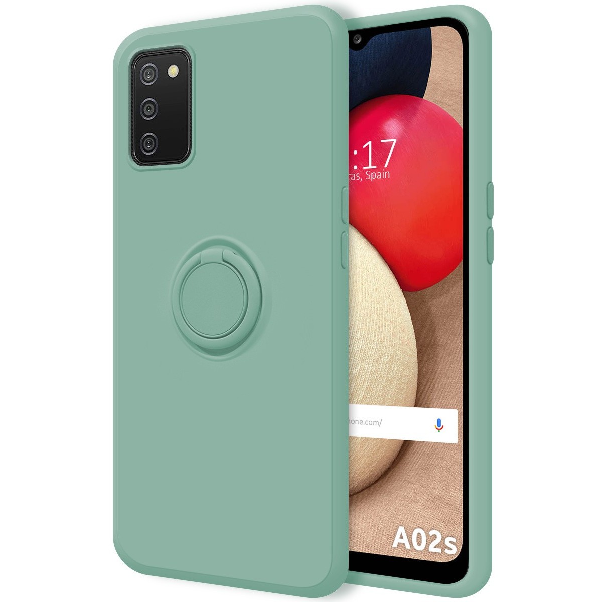 Funda Silicona Líquida Ultra Suave con Anillo para Samsung Galaxy A02s color Verde