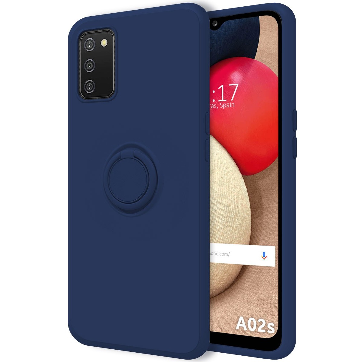 Funda Silicona Líquida Ultra Suave con Anillo para Samsung Galaxy A02s color Azul
