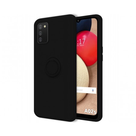 Funda Silicona Líquida Ultra Suave con Anillo para Samsung Galaxy A02s color Negra