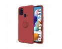 Funda Silicona Líquida Ultra Suave con Anillo para Samsung Galaxy A21s color Rojo Coral