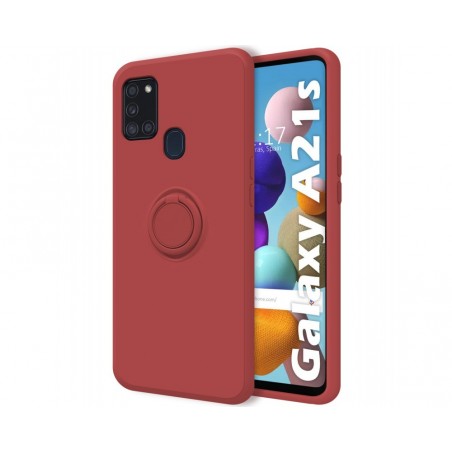 Funda Silicona Líquida Ultra Suave con Anillo para Samsung Galaxy A21s color Rojo Coral