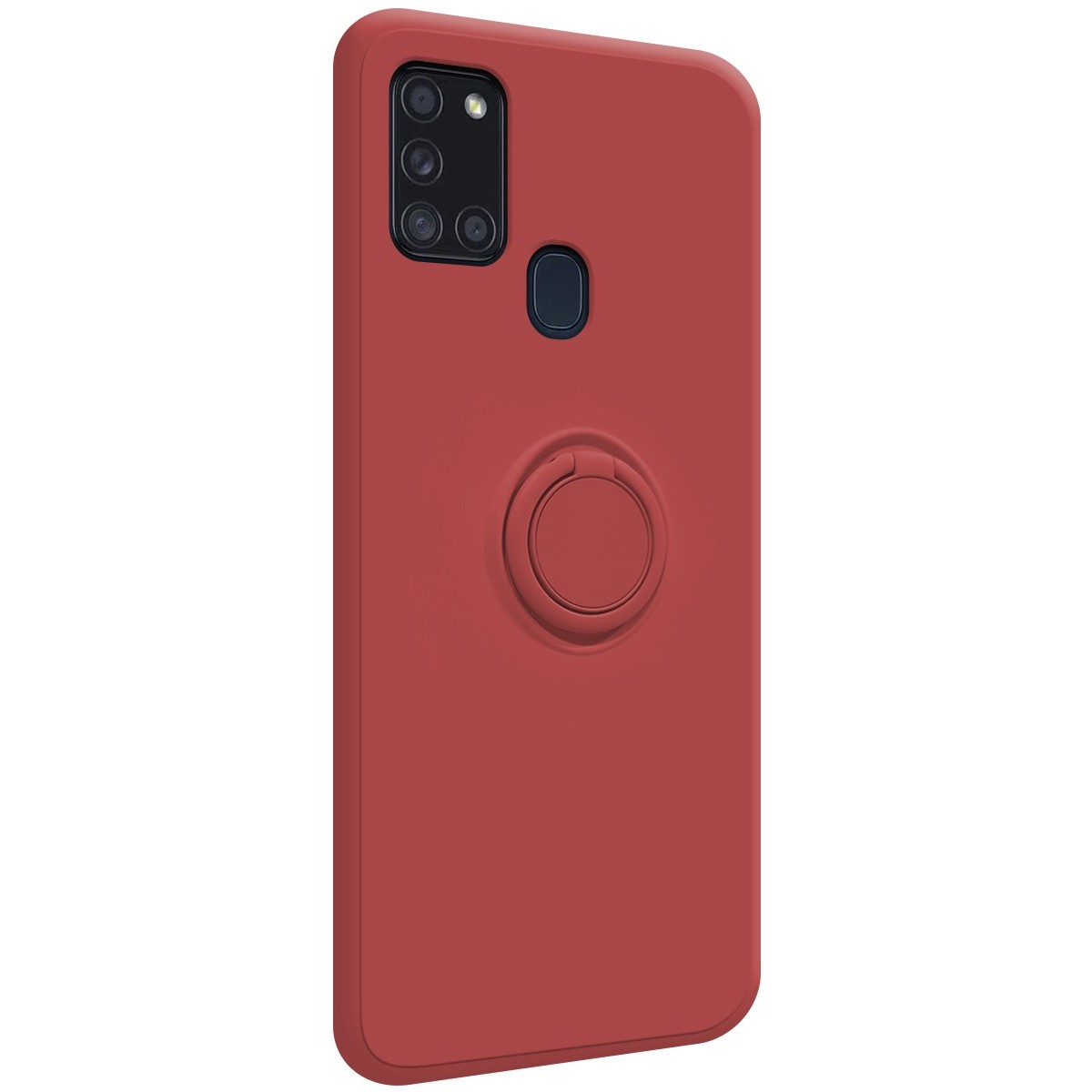 Funda Silicona Líquida Ultra Suave con Anillo para Samsung Galaxy A21s color Rojo Coral