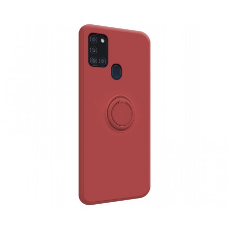 Funda Silicona Líquida Ultra Suave con Anillo para Samsung Galaxy A21s color Rojo Coral