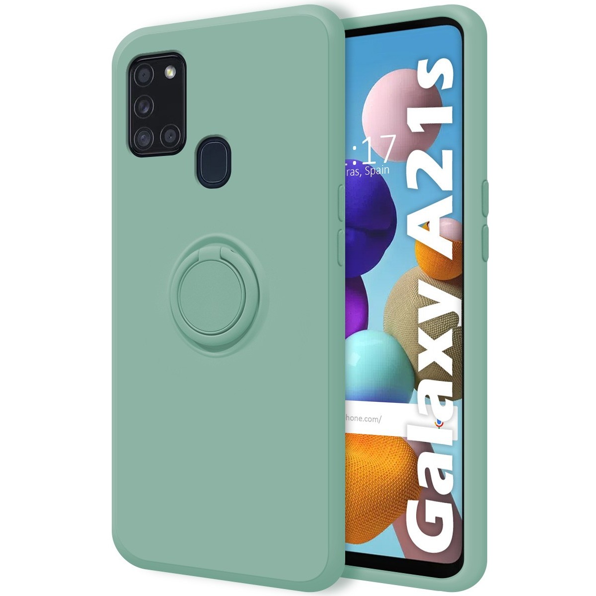 Funda Silicona Líquida Ultra Suave con Anillo para Samsung Galaxy A21s color Verde