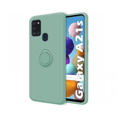 Funda Silicona Líquida Ultra Suave con Anillo para Samsung Galaxy A21s color Verde