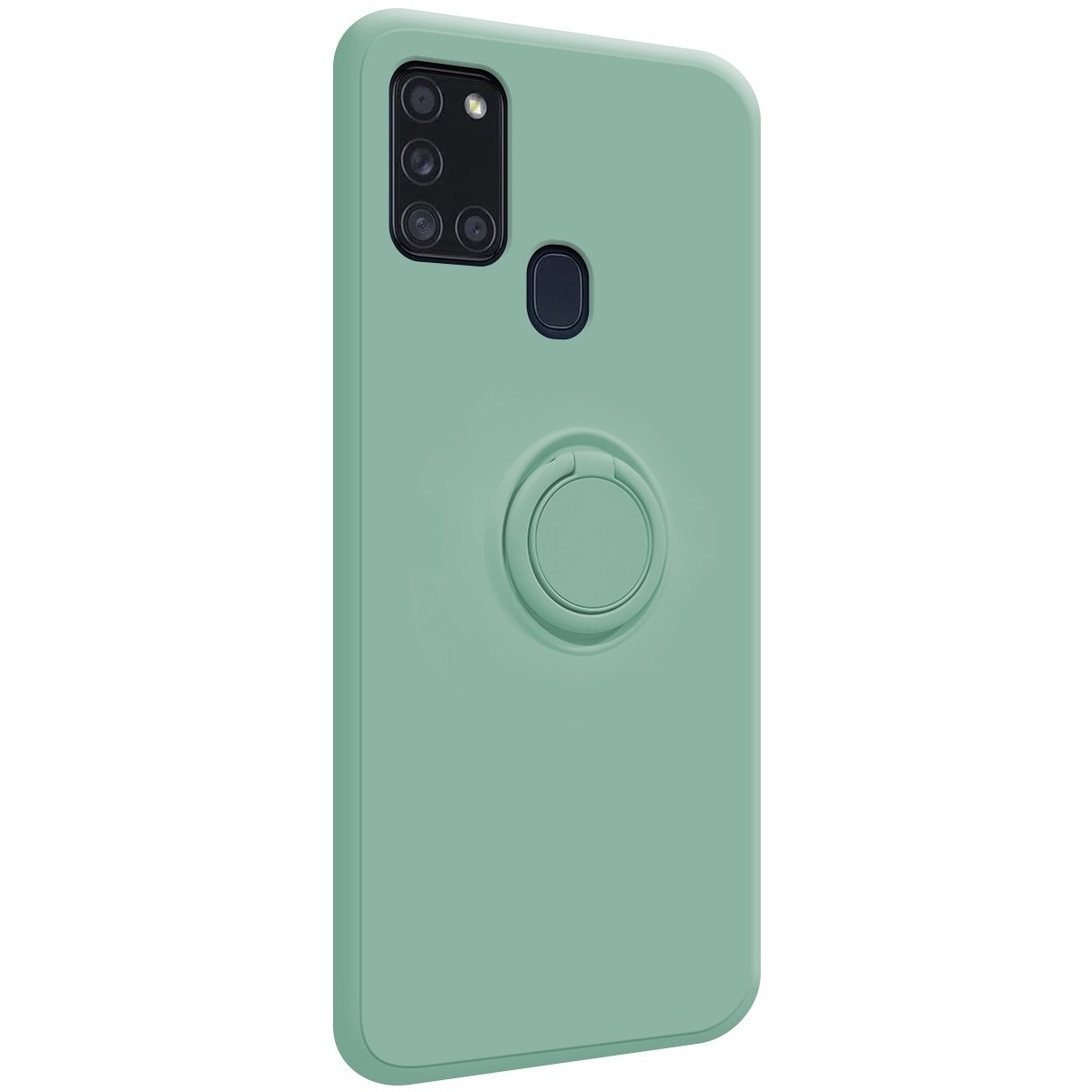 Funda Silicona Líquida Ultra Suave con Anillo para Samsung Galaxy A21s color Verde