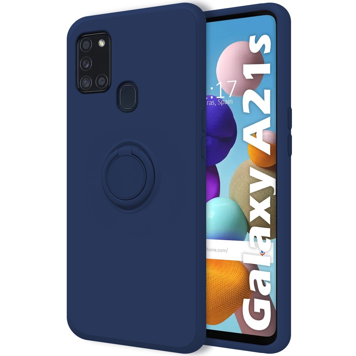 Funda Silicona Líquida Ultra Suave con Anillo para Samsung Galaxy A21s color Azul
