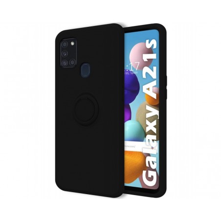 Funda Silicona Líquida Ultra Suave con Anillo para Samsung Galaxy A21s color Negra