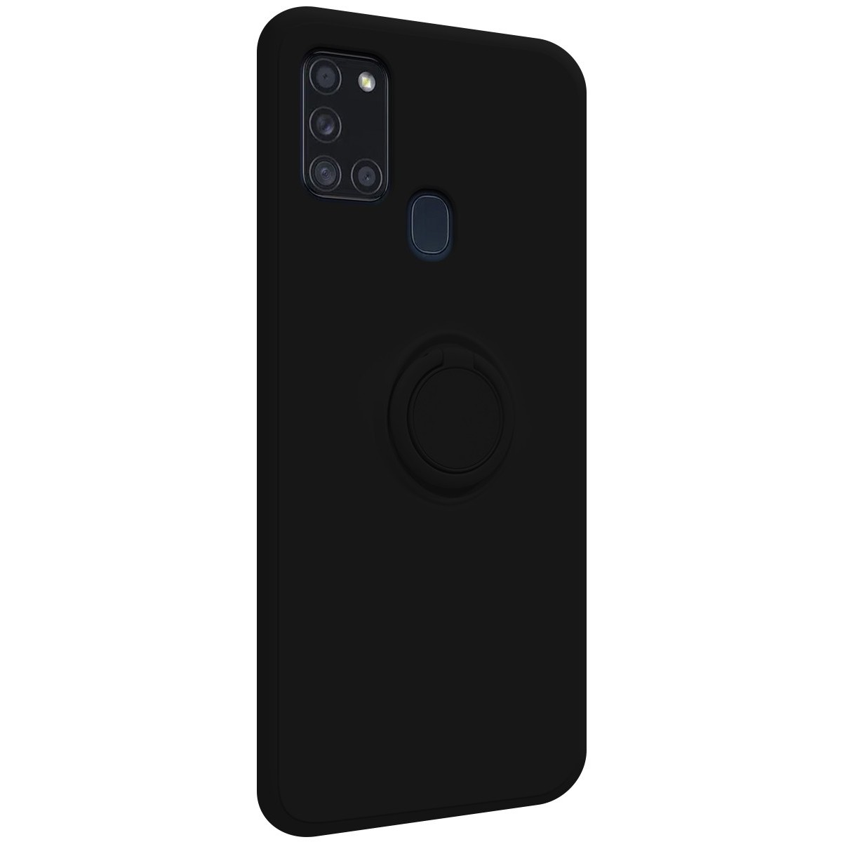 Funda Silicona Líquida Ultra Suave con Anillo para Samsung Galaxy A21s color Negra
